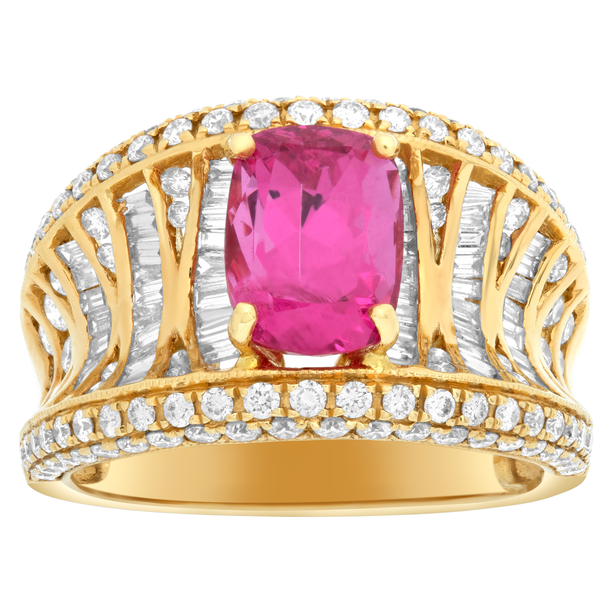 Oval brilliant cut pink spinel (2.73 carats) & diamonds ring set in 18k yellow gold