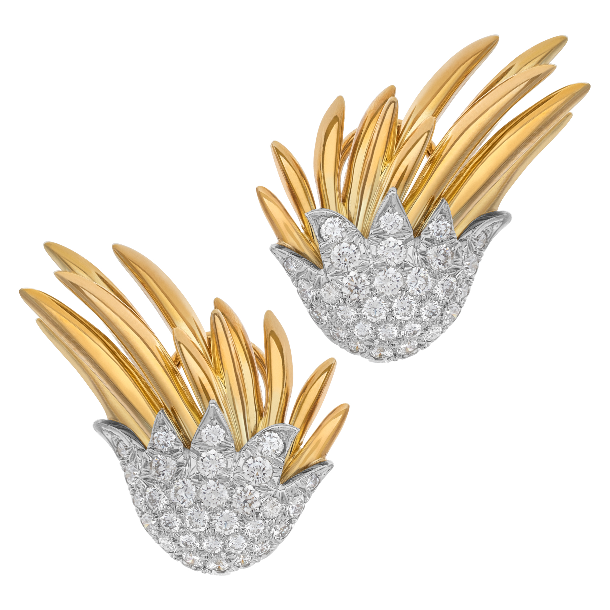 Tiffany & Co. Schlumberger "Flame" diamonds earrings in platinum and 18k yellow gold