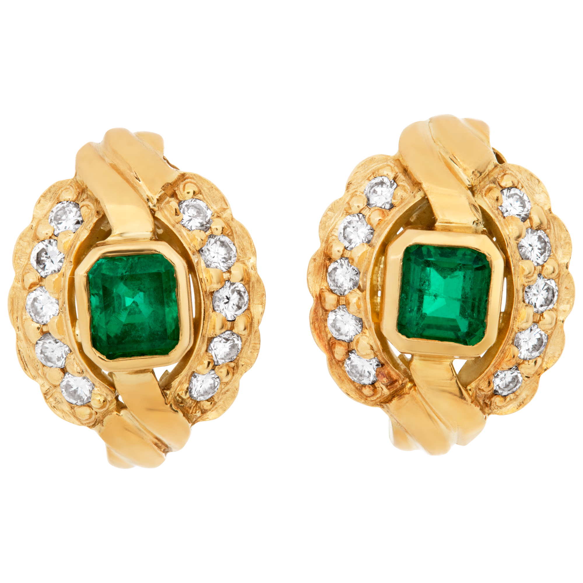 Emerald Earrings Set In 18k Yellow Gold With Diamond Accents