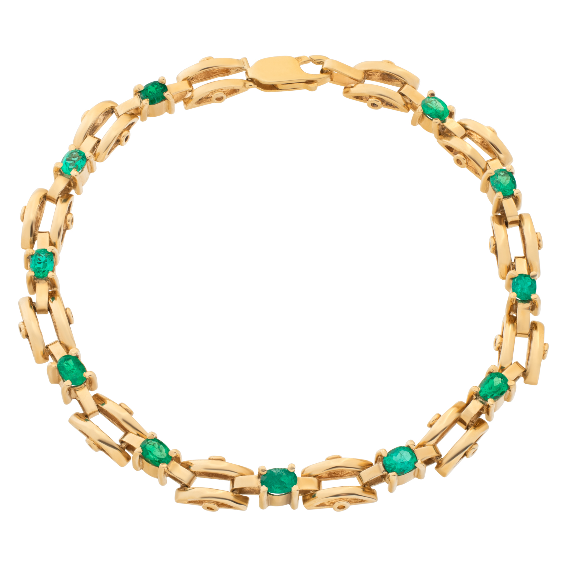 Beautiful 18k yellow gold bracelet with oval cut emeralds
