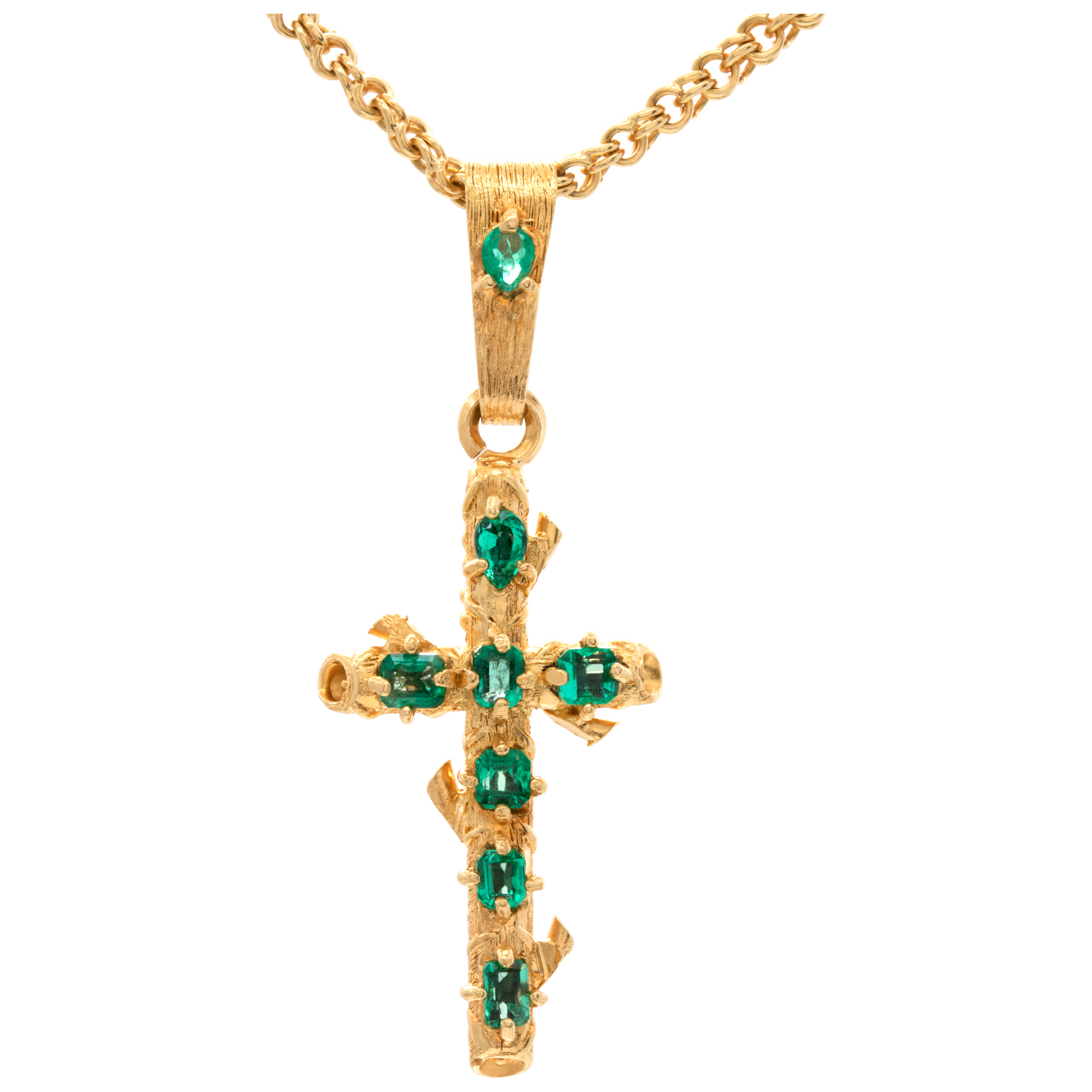 18k Chain With 18k Cross Pendant With Emeralds