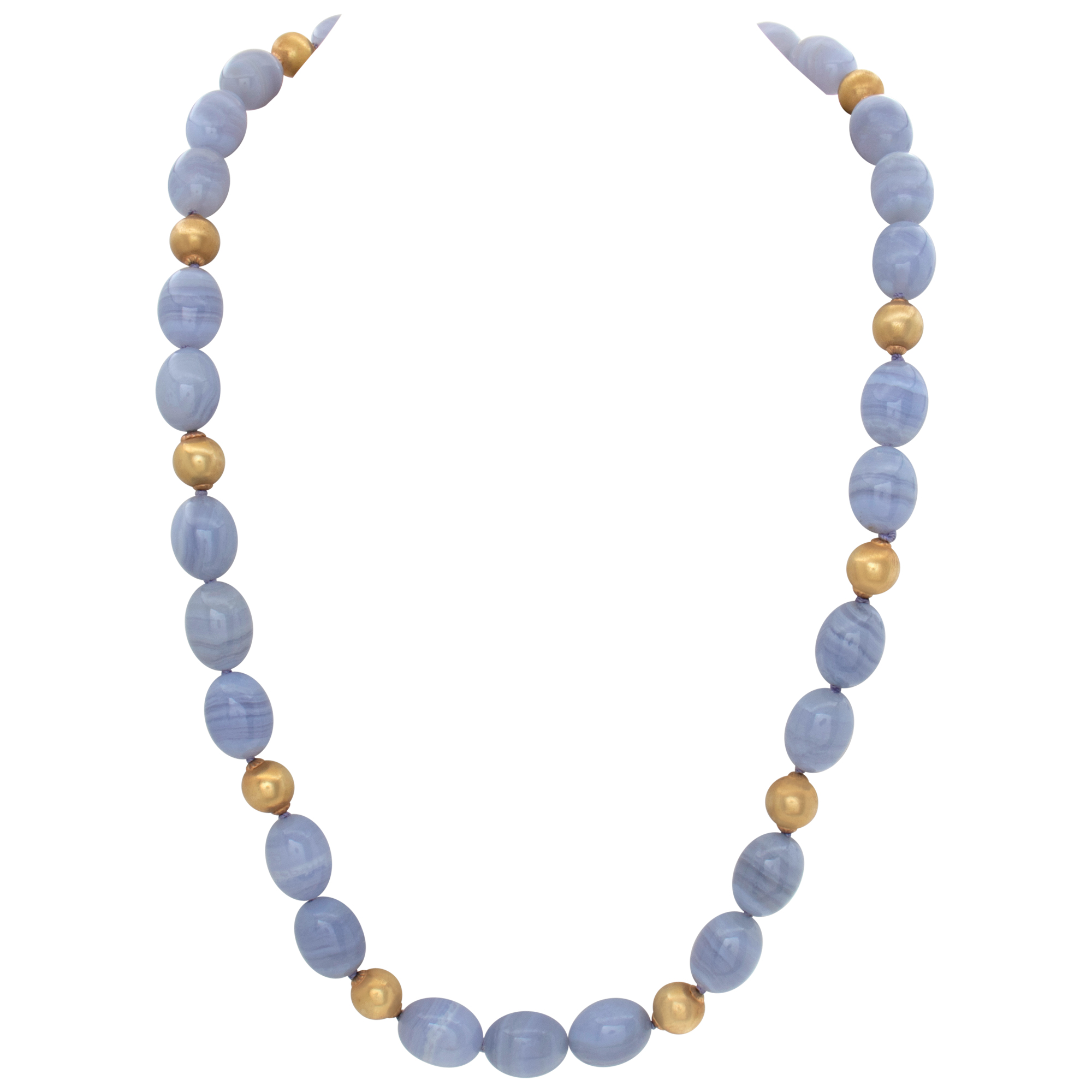 Blue lace chalcedony necklace with 18k gold beads