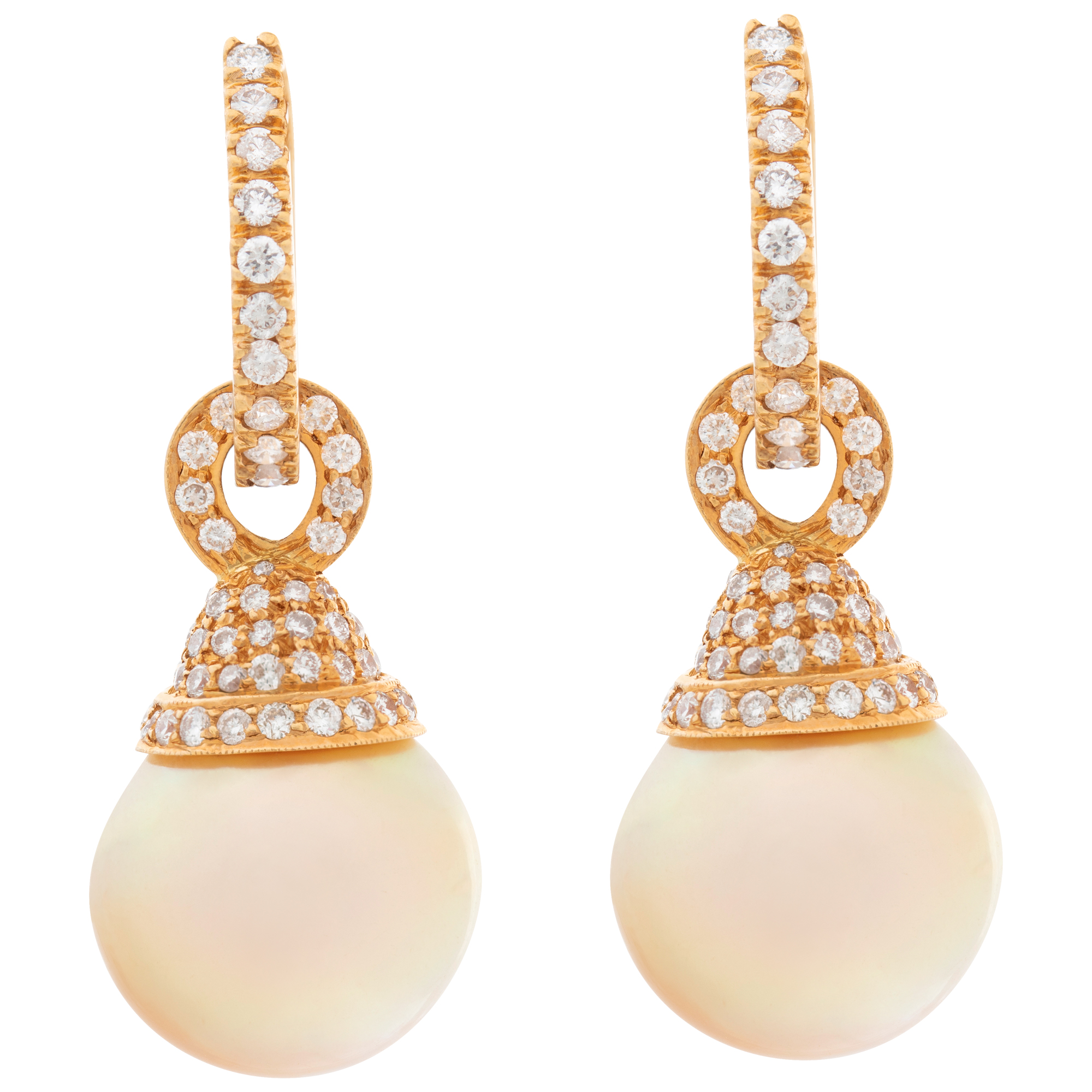 South Sea pearls (15 x 16mm)  and approx 2 carats diamonds dangling earrings set in 18k