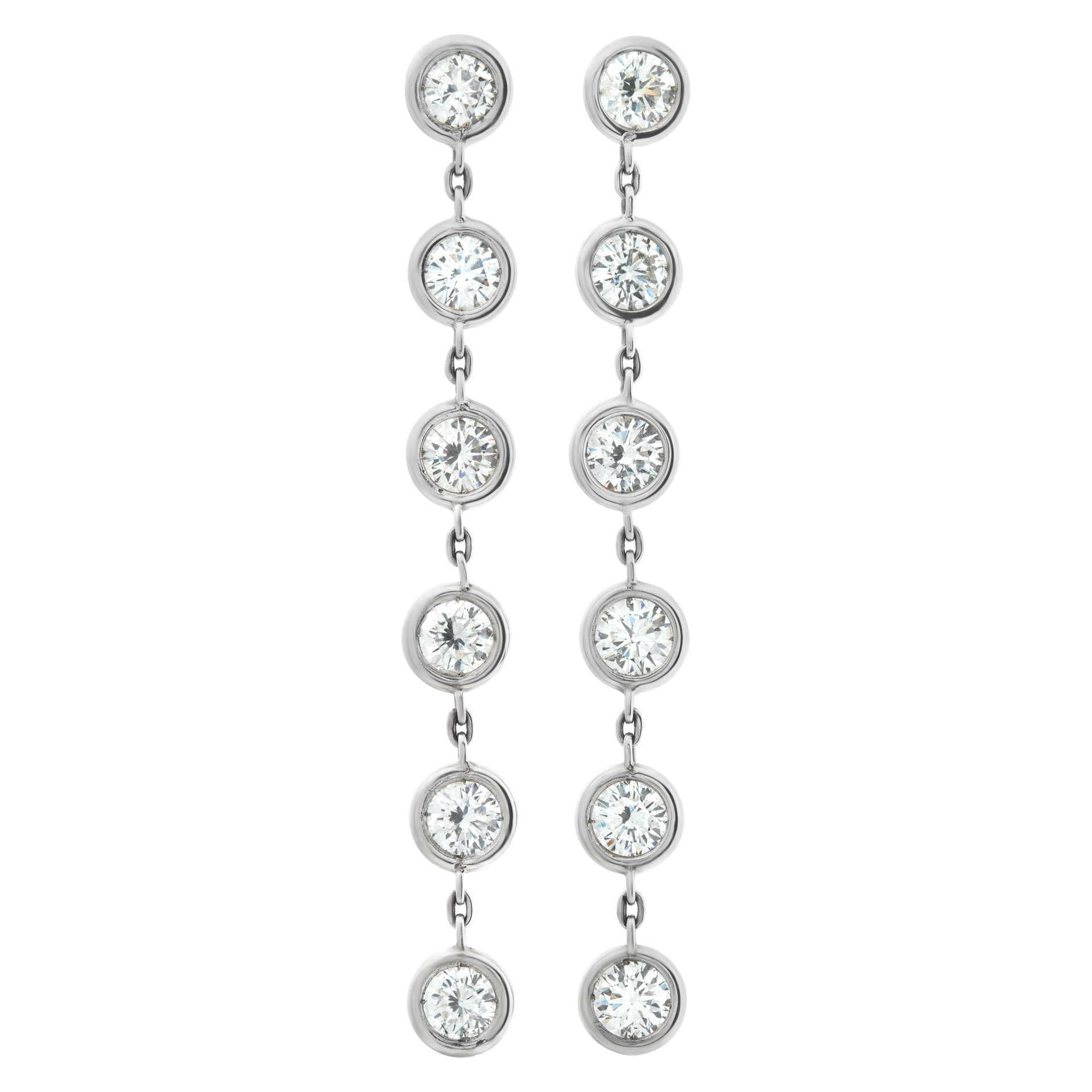 Diamond drop earrings with approximately 5 carats total weight in round diamonds