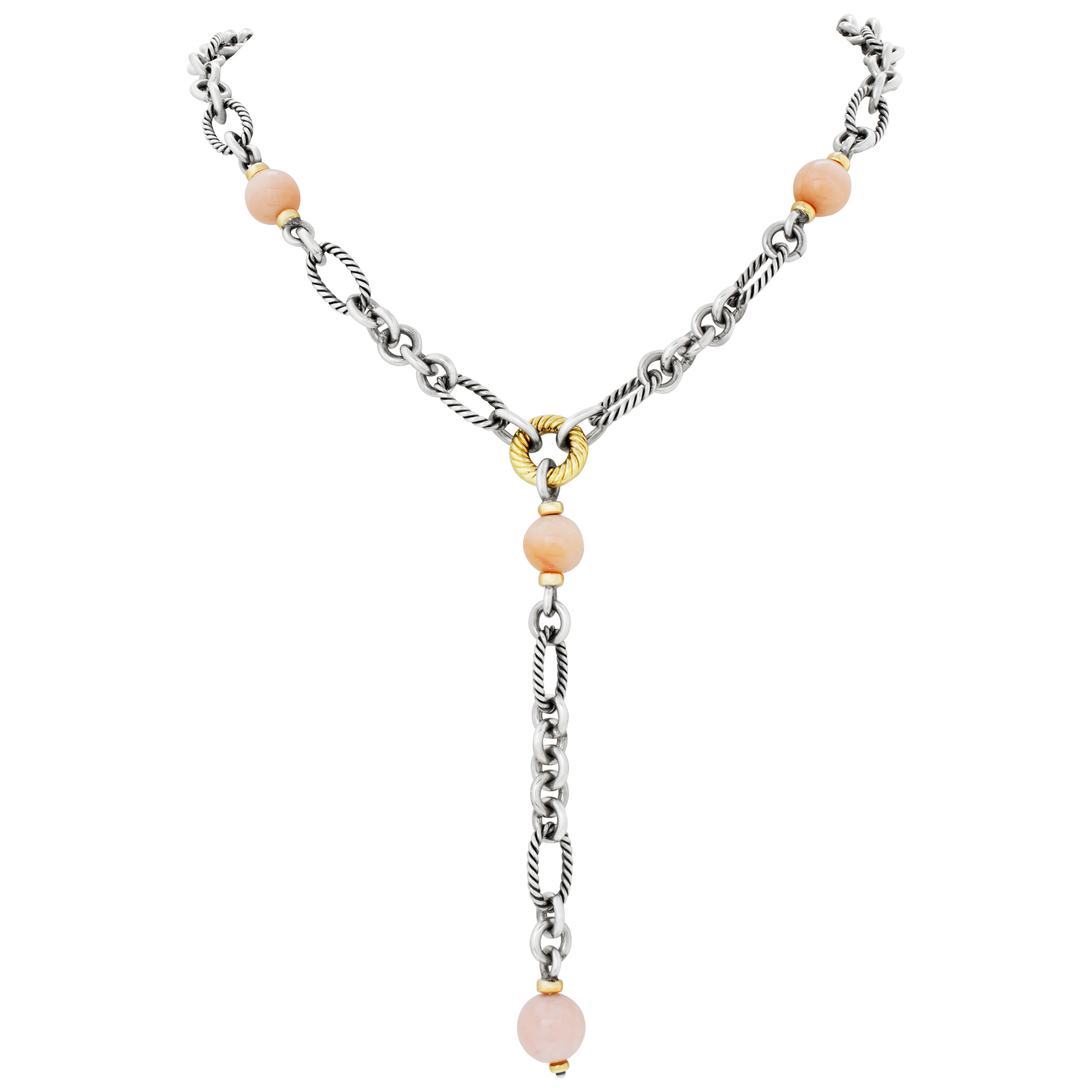 David Yurman 18'' necklace with rose quartz in sterling silver and 18k yellow gold