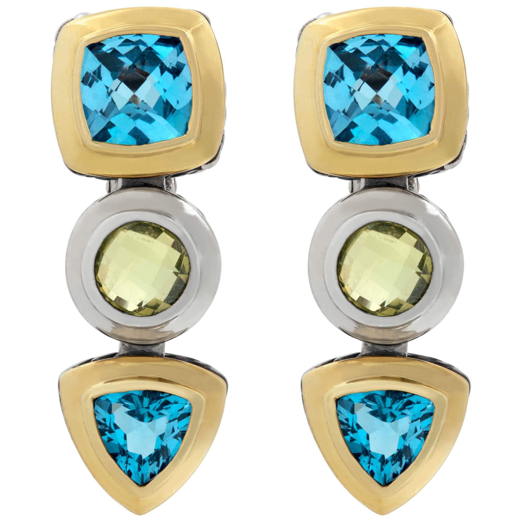David Yurman Renaissance blue topaz lemon citrine earrings in 18k and silver
