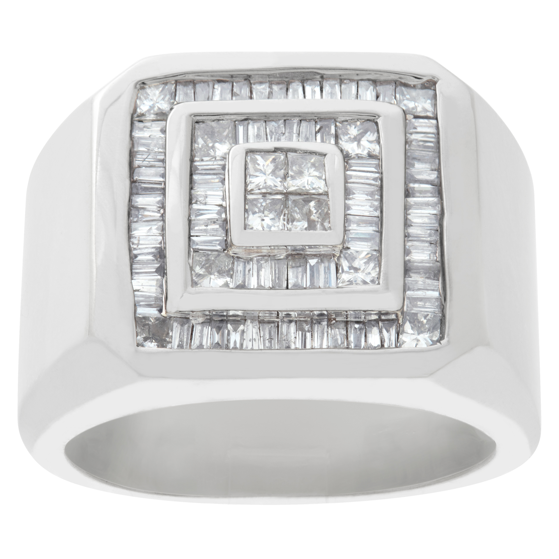 baguette and princess cut diamond ring in 14k white gold