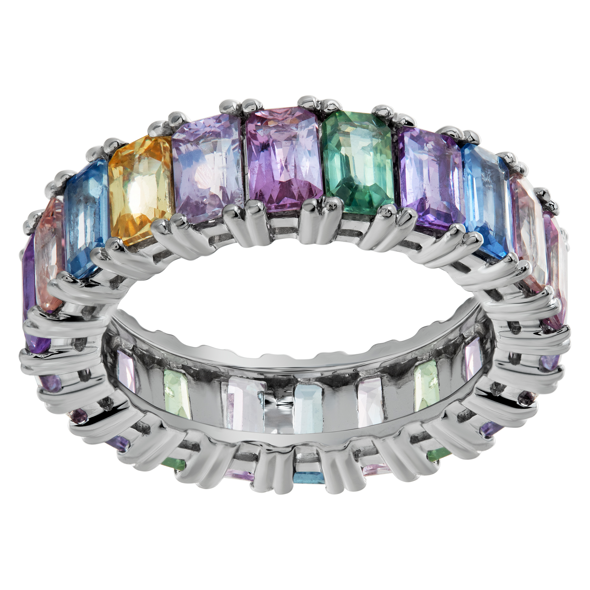 Colorful sapphire eternity band in 14k white gold