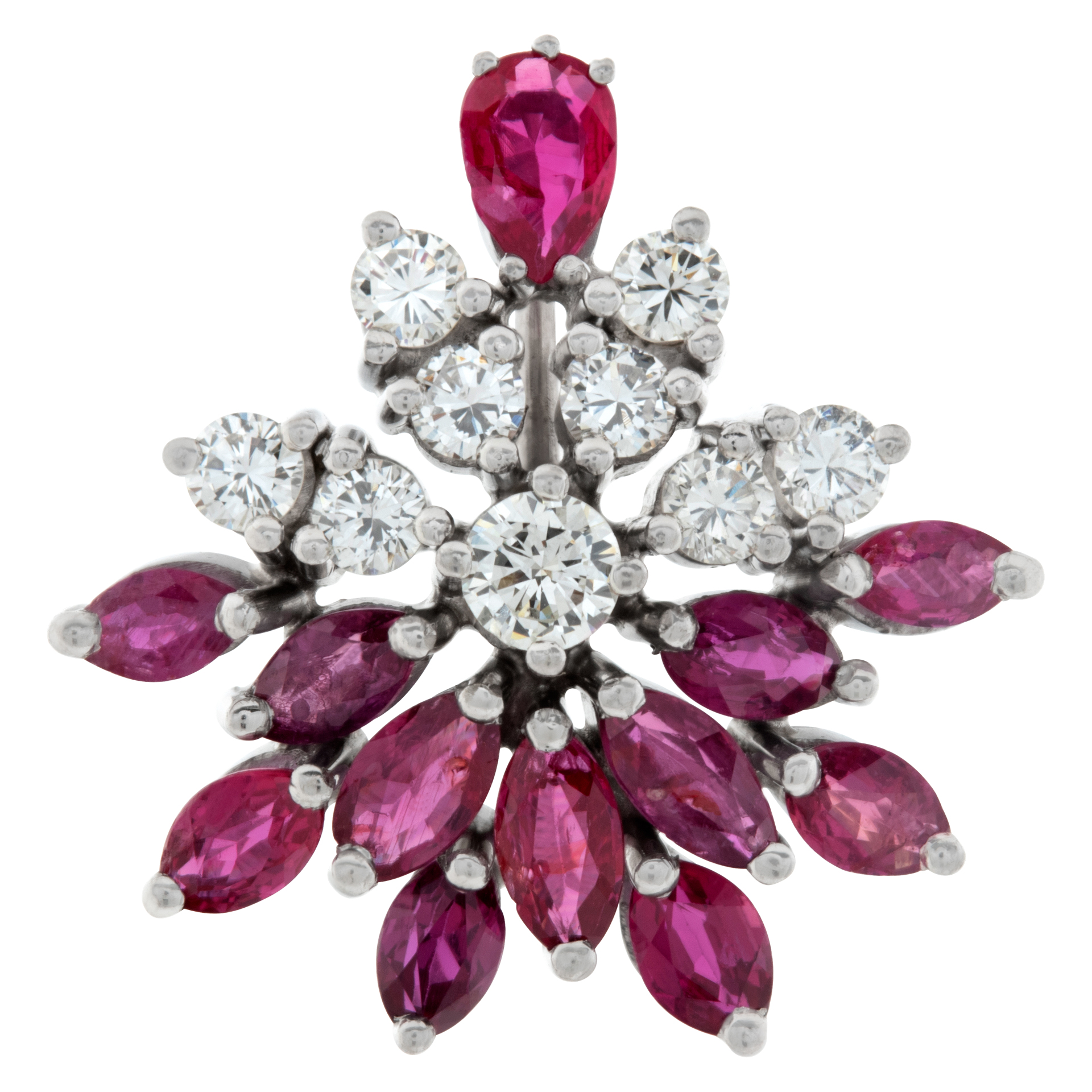 Ruby & diamond pendant w/ 1 ct in diamonds and marquise rubies