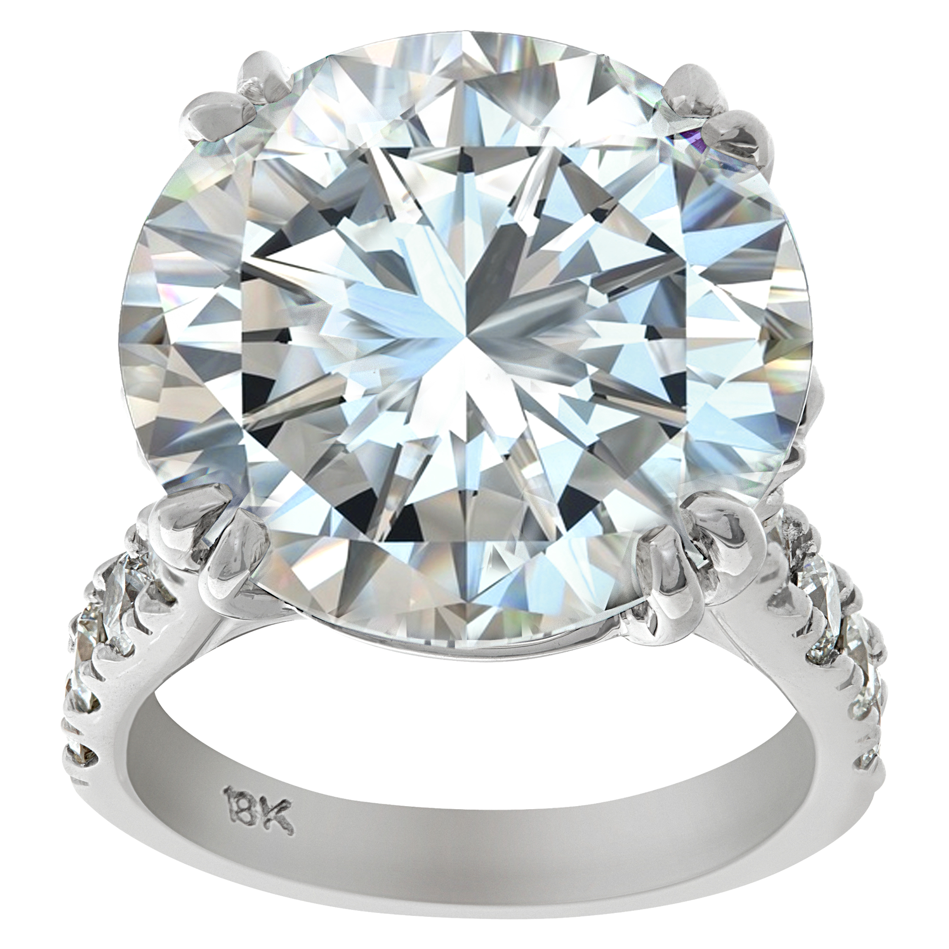 GIA Certified 16.92 carats round brilliant cut diamond set in 18K diamonds white gold ring. I color,