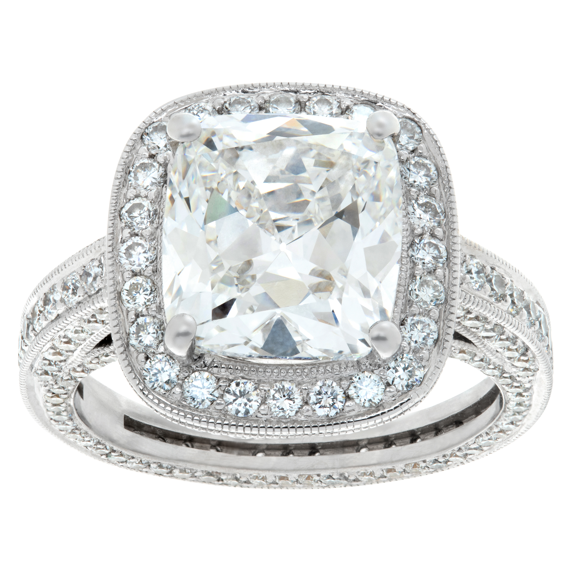 GIA certified cushion modified brilliant cut diamond 5.17 carat ( G color, SI2 clarity) ring