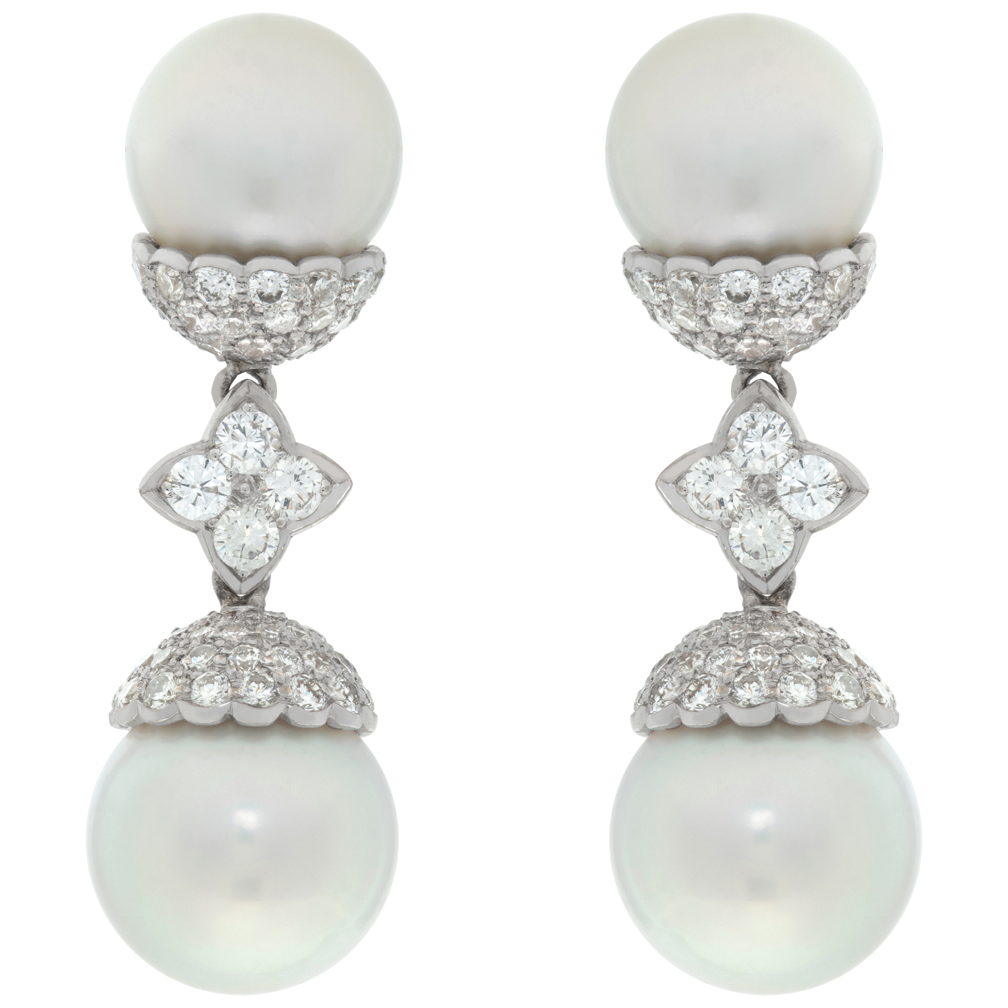18k white gold pearl drop earrings with diamonds