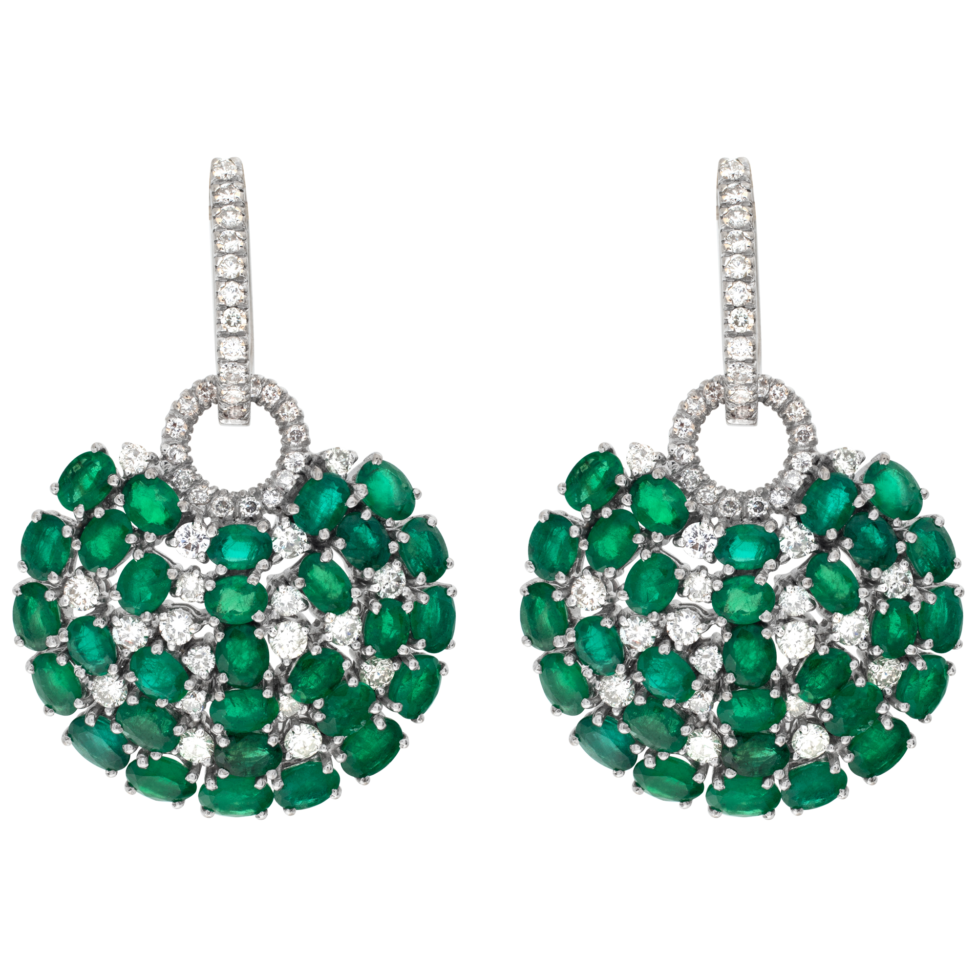 Lovely 18k white gold diamond and emerald drop earrings