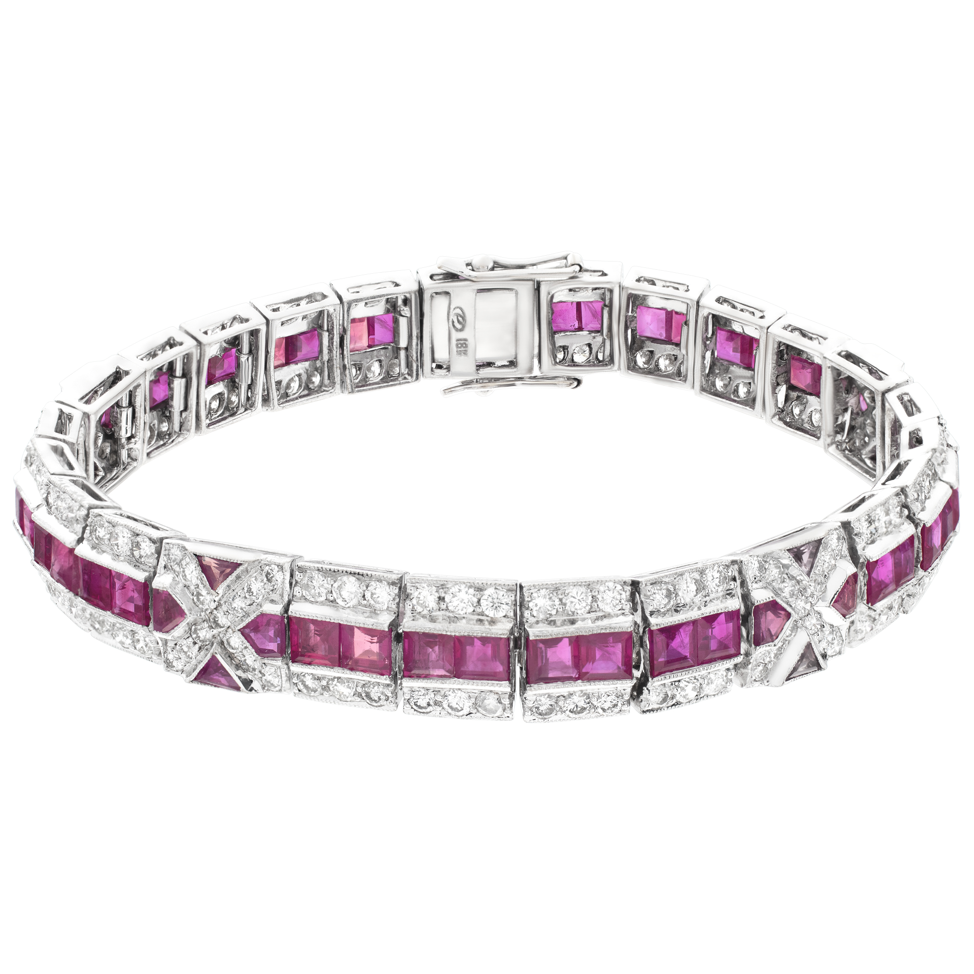 Diamond and rubies bracelet in 18K white gold. Round brilliant cut diamonds total approx. weight: 4.82 carats,