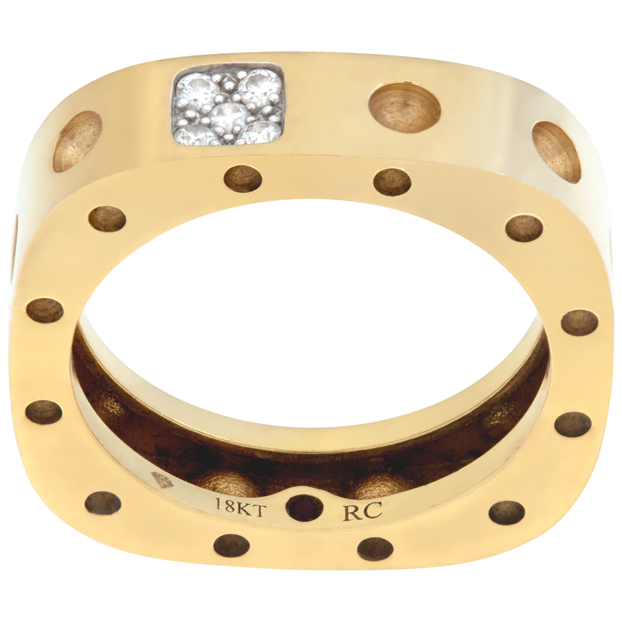 Roberto Coin Moi Poi square band in 18k yellow gold with pave diamond accent