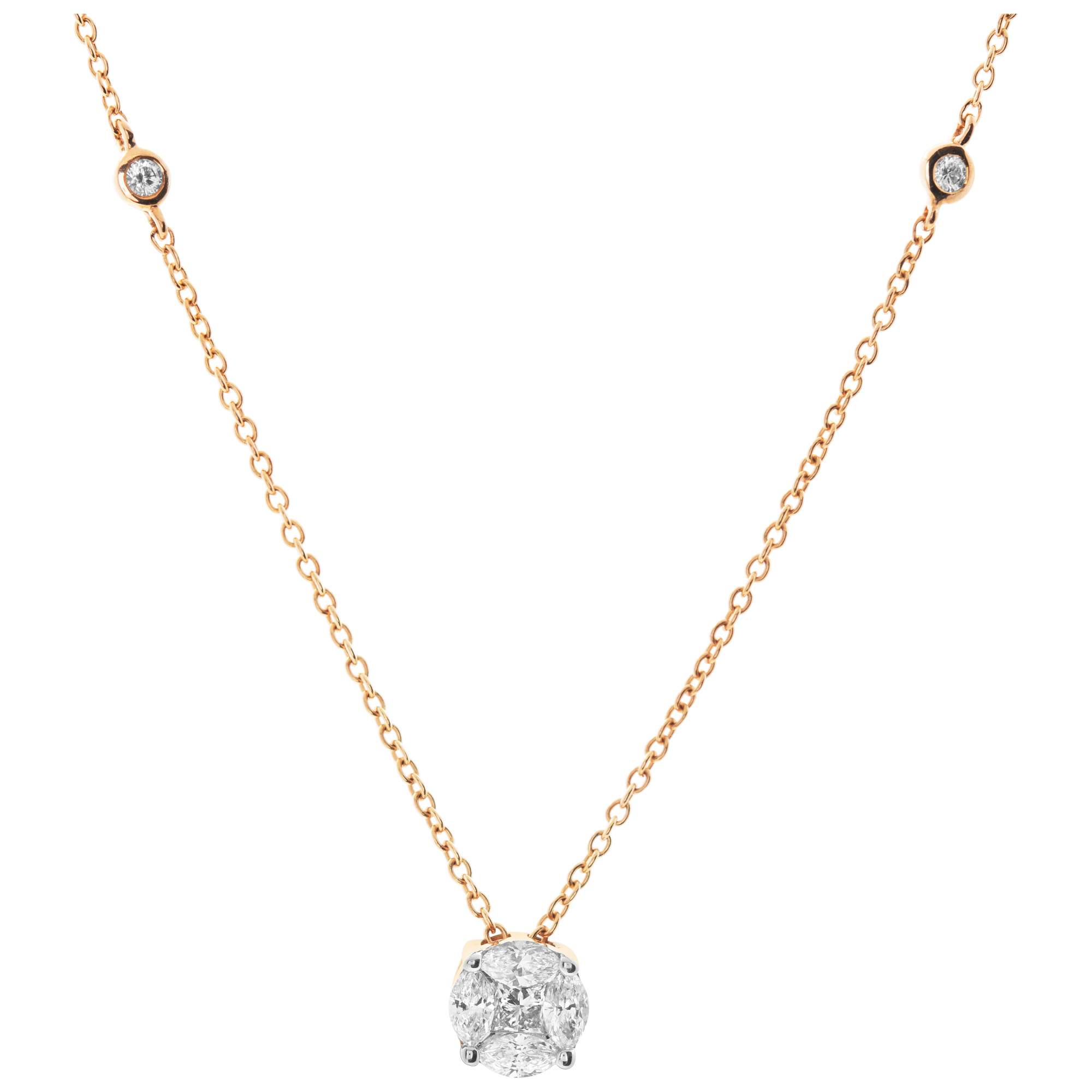Illusion set round diamond pendant in 18k rose gold with 0.54 carat total diamond