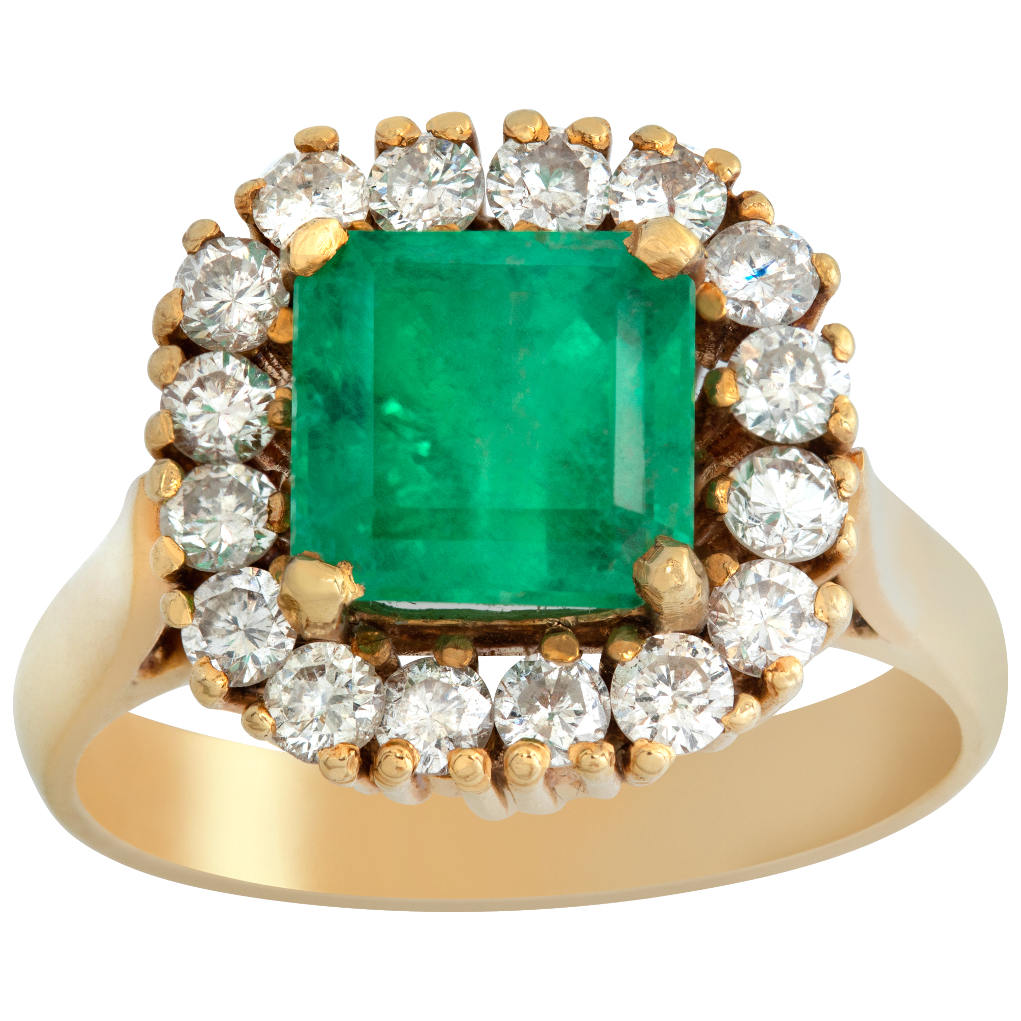Emerald and diamond ring with an over 2 carat center Emerald surrounded by 0.80 carats in diamonds