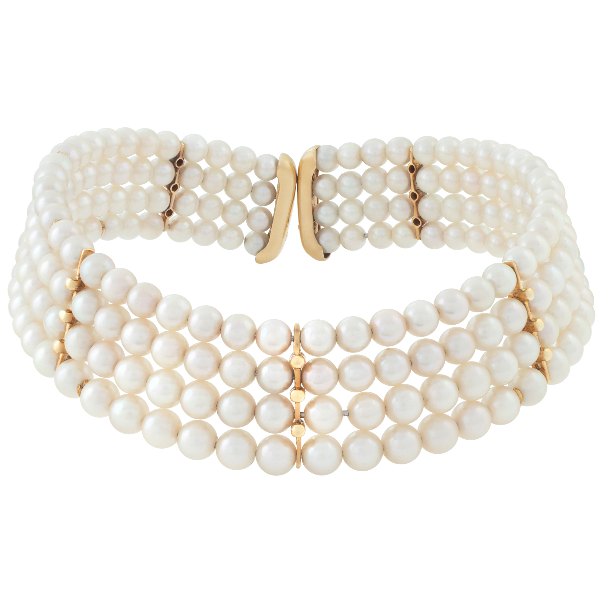 Pearl choker in 18k yellow gold. 6.5 mm pearls