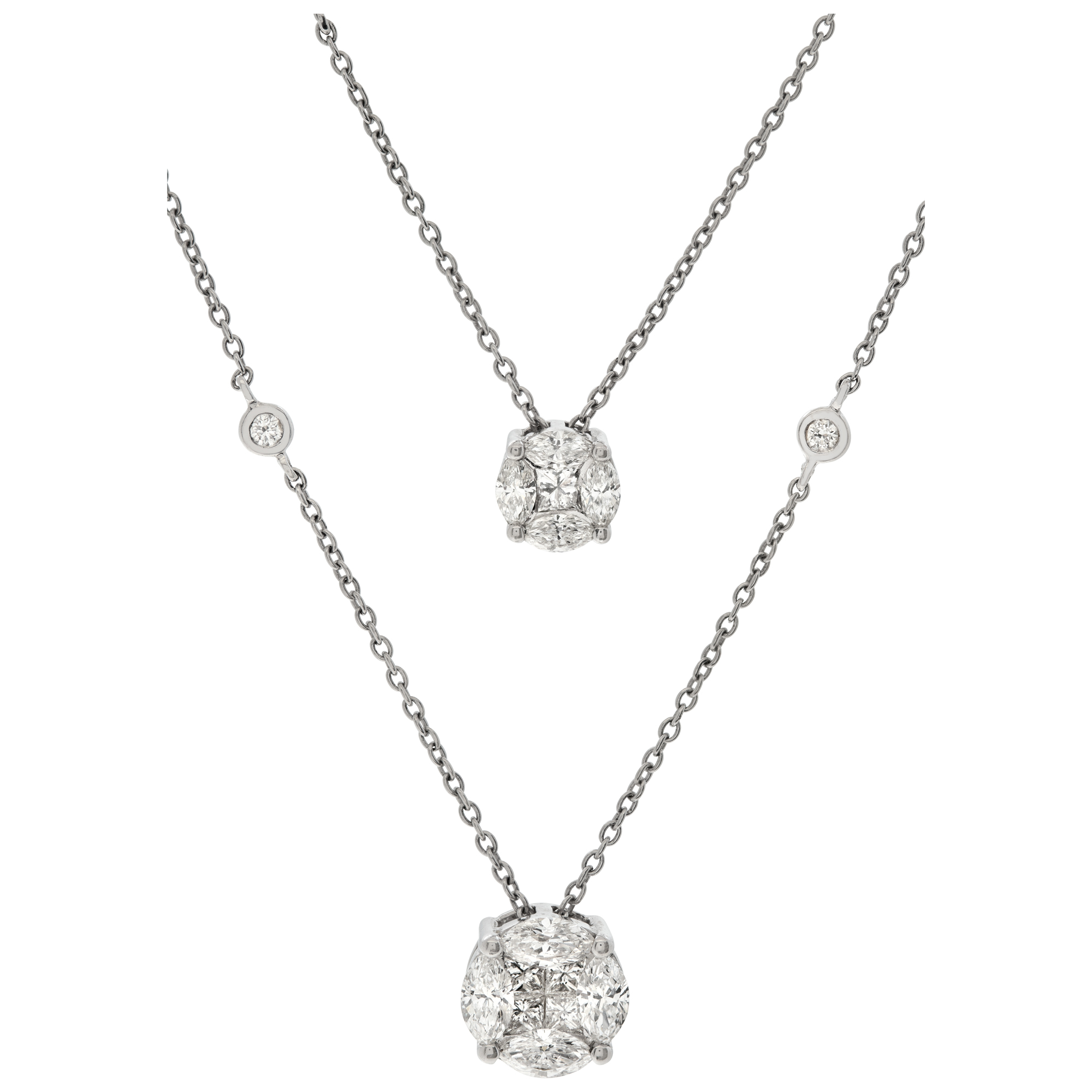 Double row necklace with diamond pendants in 18k white gold 1.71 carat