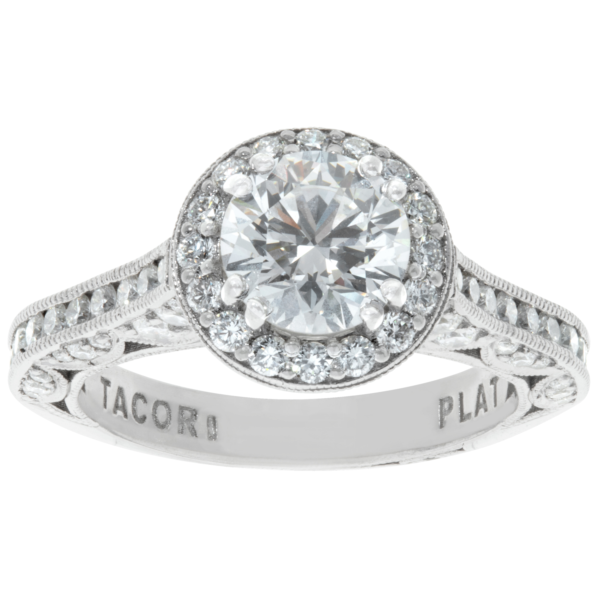 GIA certified round brilliant cut diamond 1.02 carat (G color,  Internally Flawless clarity) ring set in Tacori platinum setting