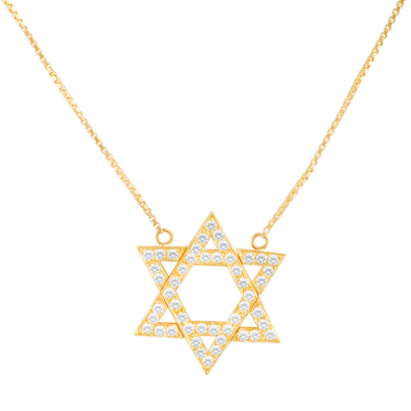 Star of David diamond pendant in 14k on gold chain image 1