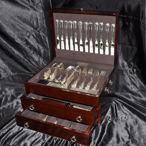 "FRENCH PROVINCIAL" Sterling Slver Flatware Set. patented in 1949 by Towle Silversmiths. 8 Place setting for 12 (Imcomplete) + 11 Serving pieces. 106 total pcs image 1