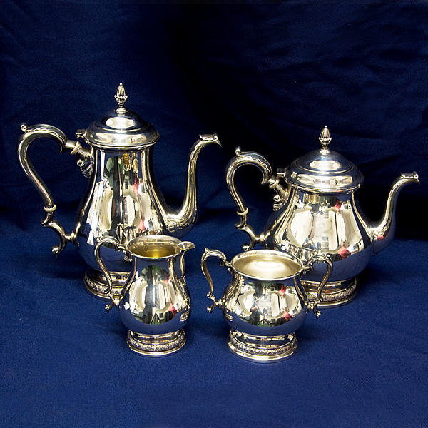 Prelude International Sterling Silver 4 pcTea pot, coffee pot, creamer and sugar w/lid Set 68.76 oz troy image 1