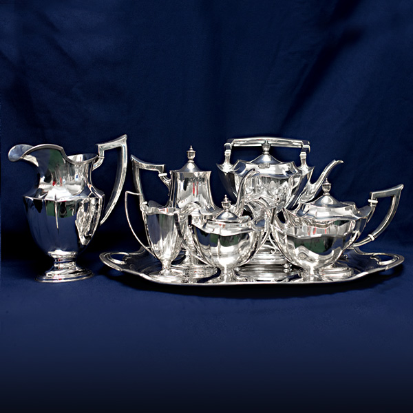Beautiful Gorham Plymouth Sterling Silver 8 piece Coffee Tea Set 218.15 oz troy total. image 1