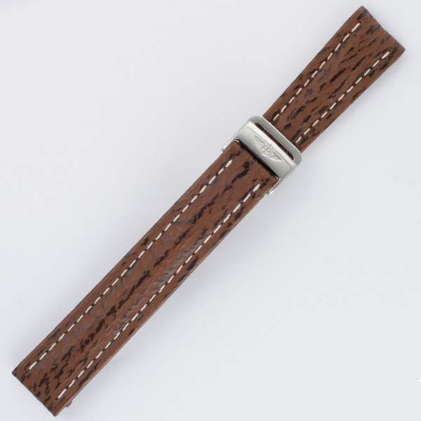 Breitling brown shark skin strap with stainless steel deployant buckle (15x14) image 1
