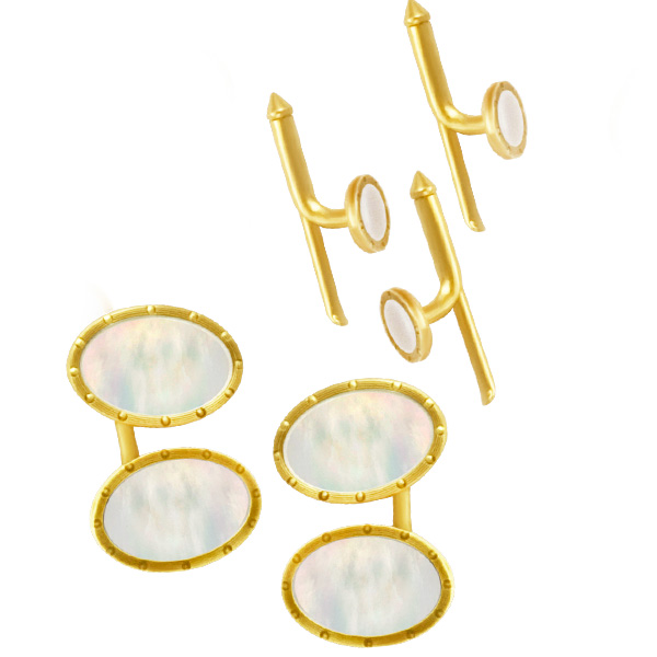 Cufflinks and stud set in 14k yellow gold image 1