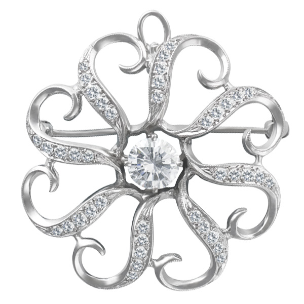 Octopus diamond brooch 1.4 cts (H color, VS clarity) in 14k white gold image 1