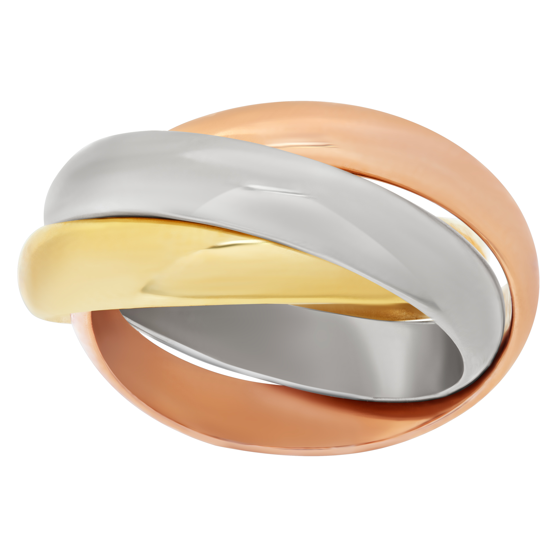 Tri-color rolling ring in 18k yellow, rose & white gold. Size 5 image 1