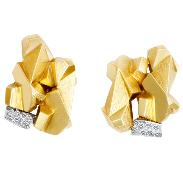 Stamped Webb 18 Kt yellow gold earring with diamonds accent image 1