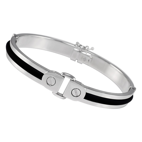 14K white gold and rubber men's bangle image 1