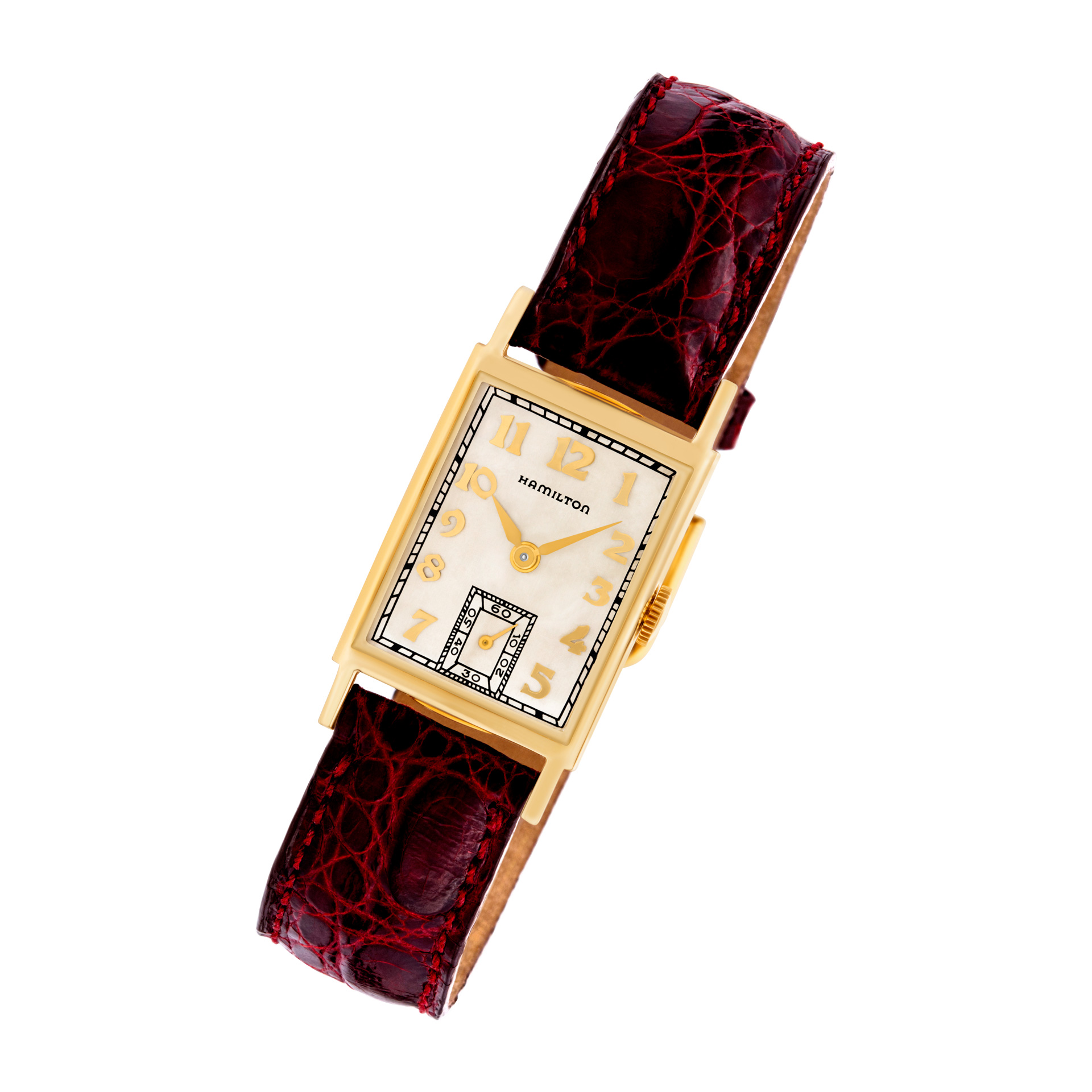 Hamilton Brock 19 jewels made in U.S  in 14k gold and alligator strap image 1
