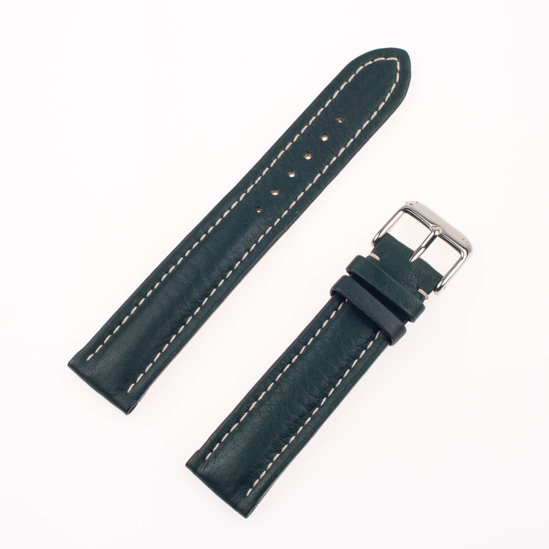 Breitling dark green buffalo leather strap with white stitching (20x18) image 1
