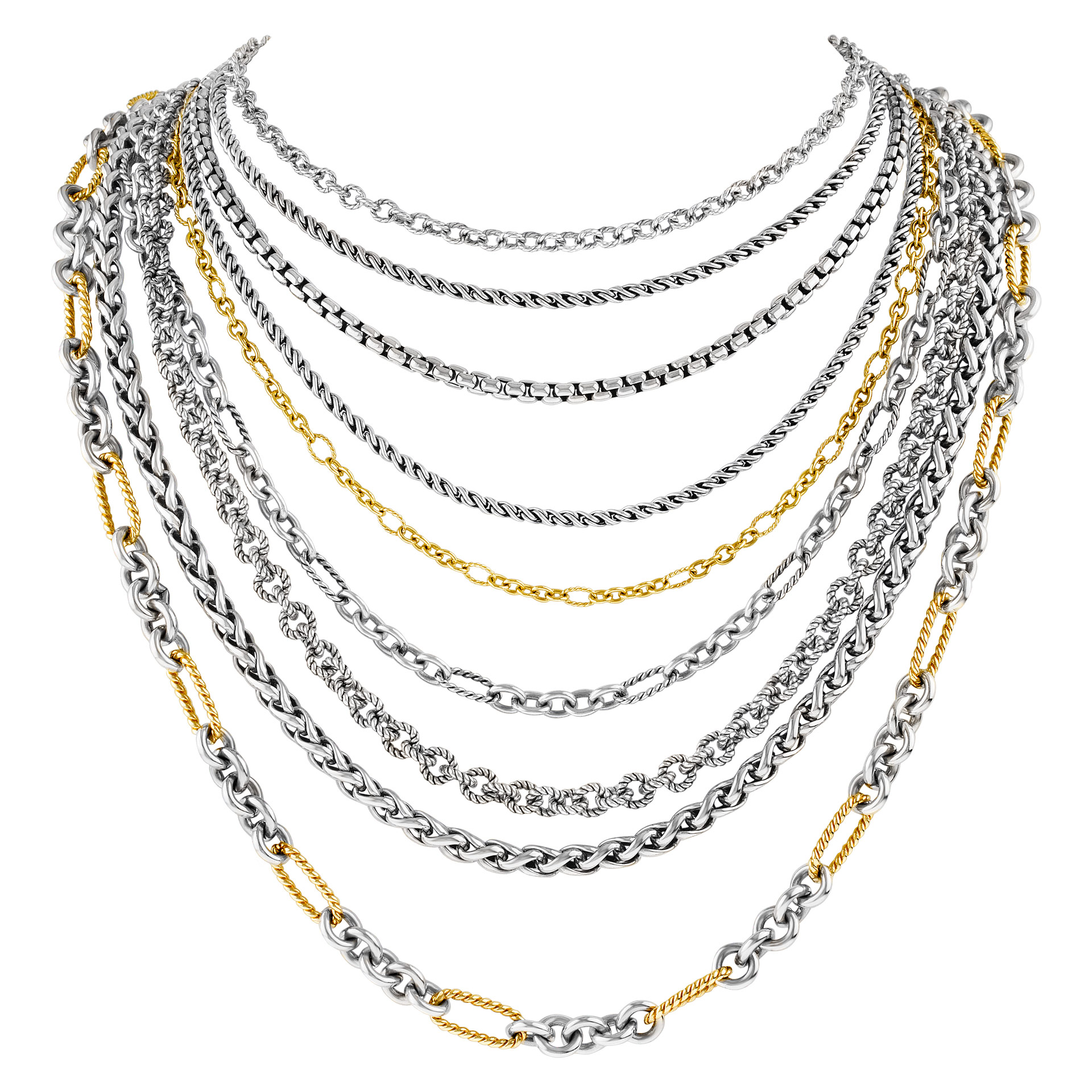 David Yurman sterling silver and 18K multi-chain bib necklace image 1