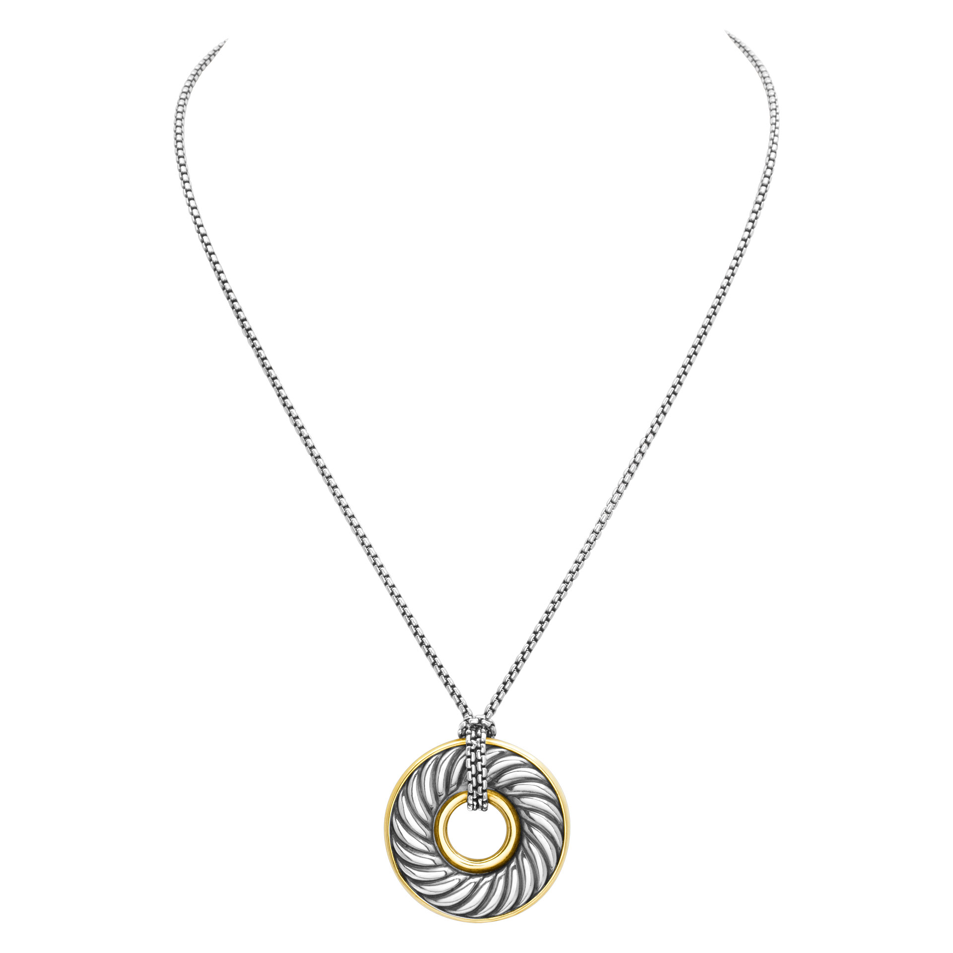 David Yurman carved cable circle pendant necklace in 18k & sterling silver image 1