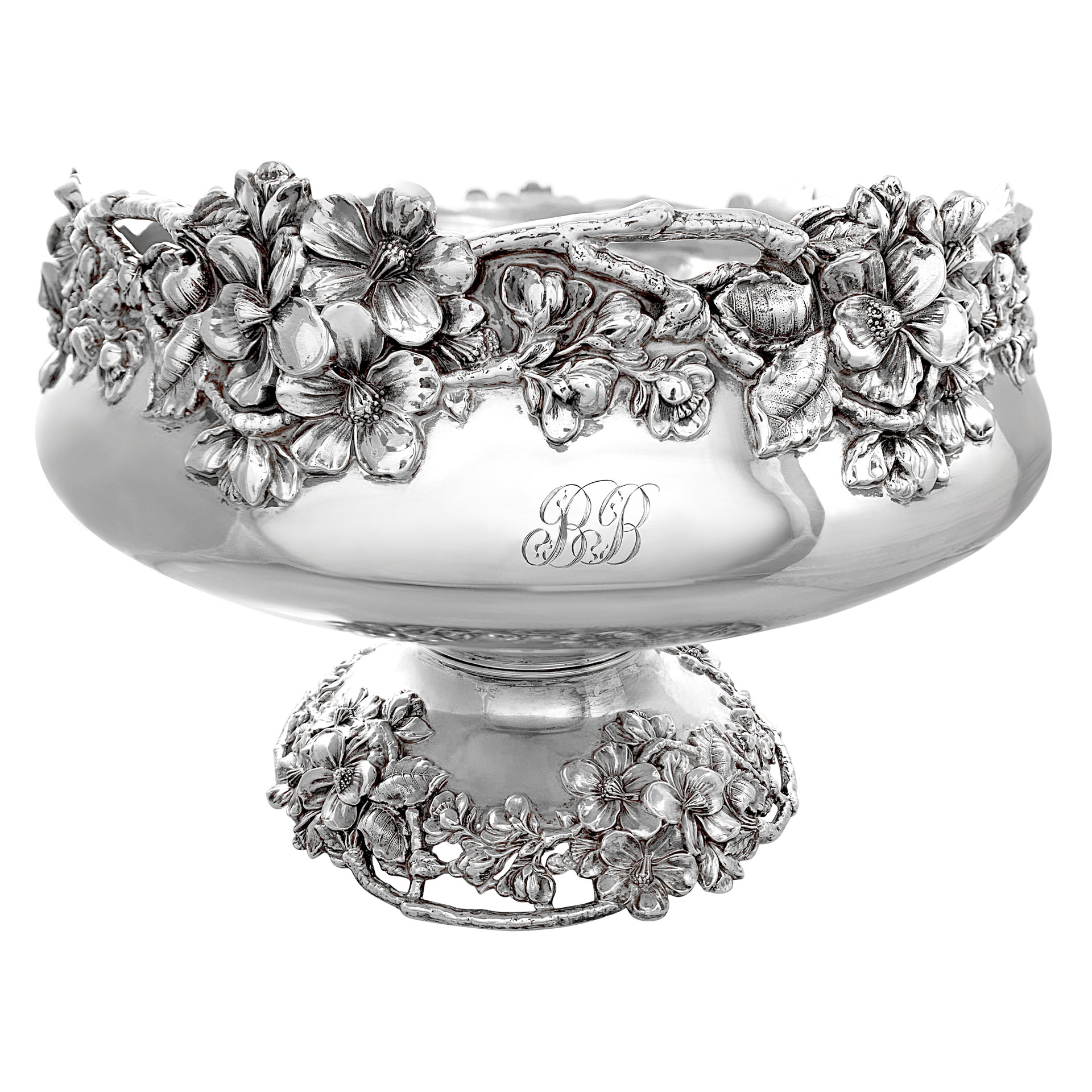 Antique gilded age sterling silver centerpiece bowl. Made by Ferdinand Fuchs in New York, circa 1895. image 1