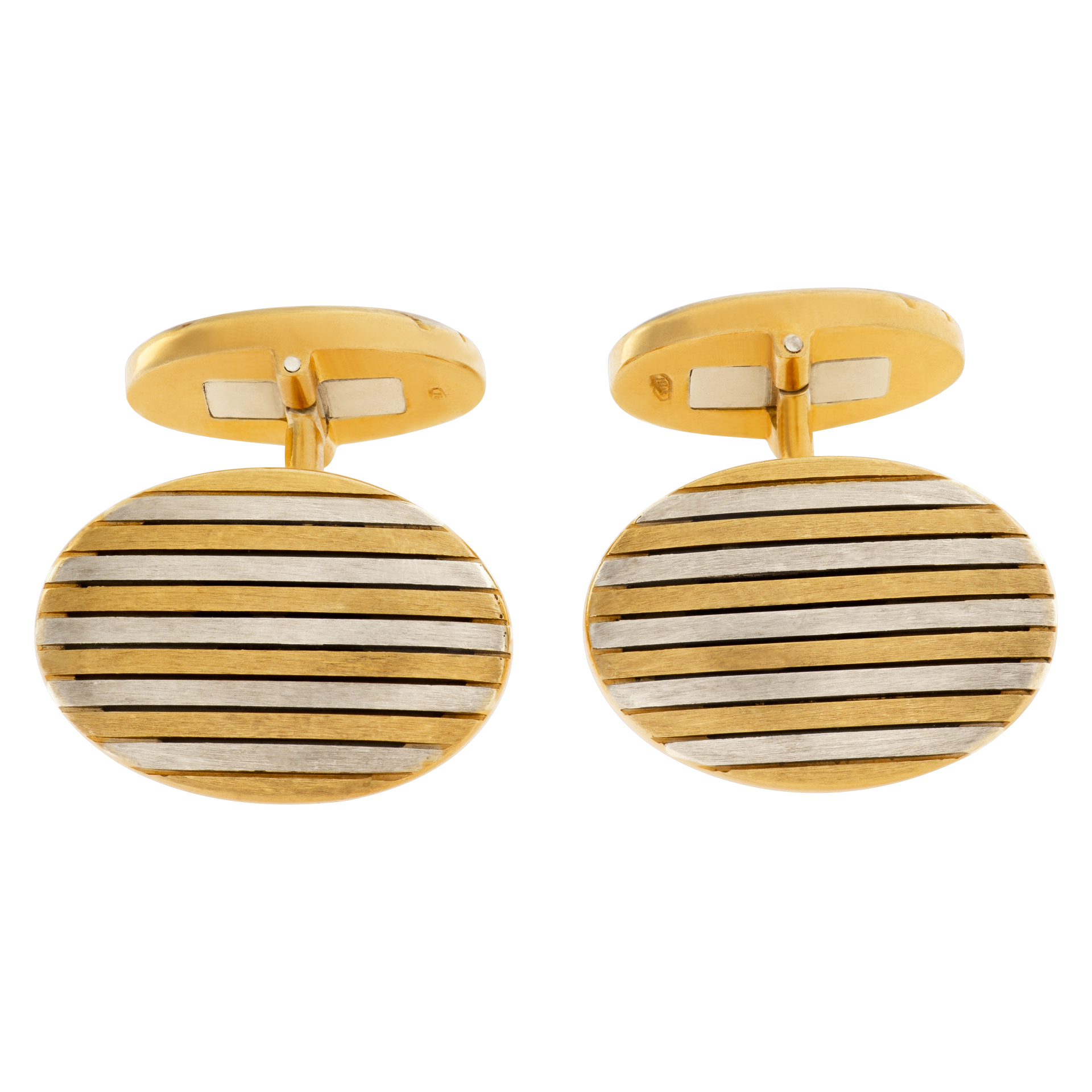 Striped oval cufflinks in 18k yellow and white gold image 1