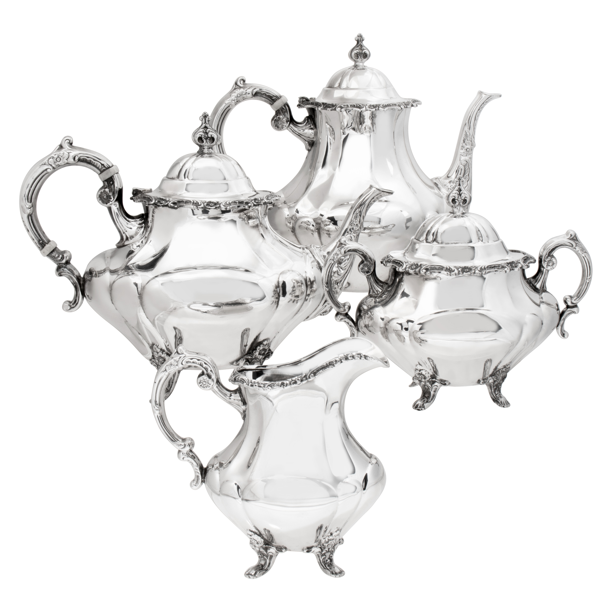 GEORGIAN ROSE 4 pieces sterling silver tea/coffee set. Patented in 1941 by the Reed & Barton Sterling Silver company. 2295 grams (74 ounces troy) sterling silver. image 1