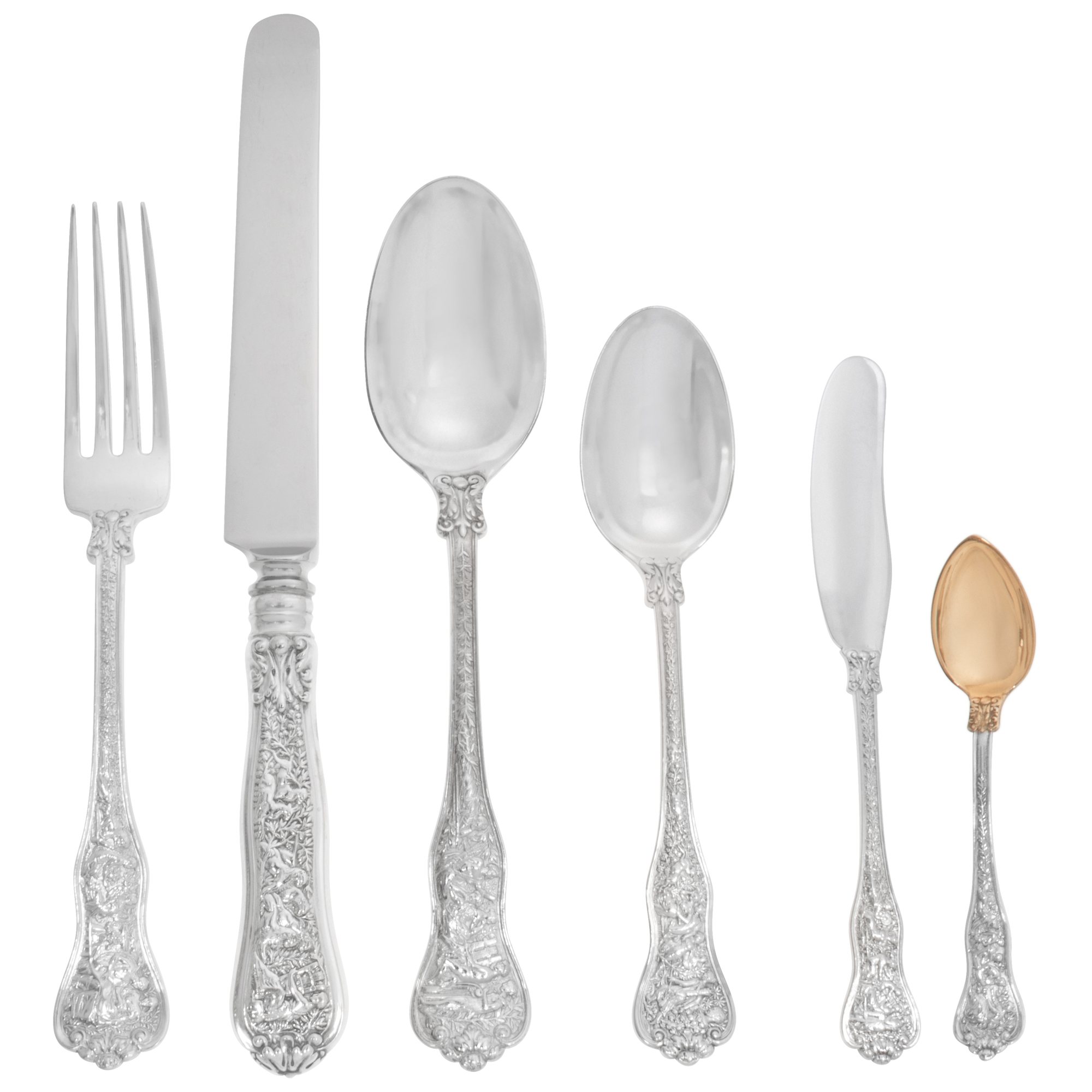 OLYMPIAN, Tiffany & Co, sterling silver flatware, 6 place setting for 10 with extras & 3 serving pieces.Total 79 pieces, Over 3000 grams sterling silver, (over 106 troy ounces. image 1