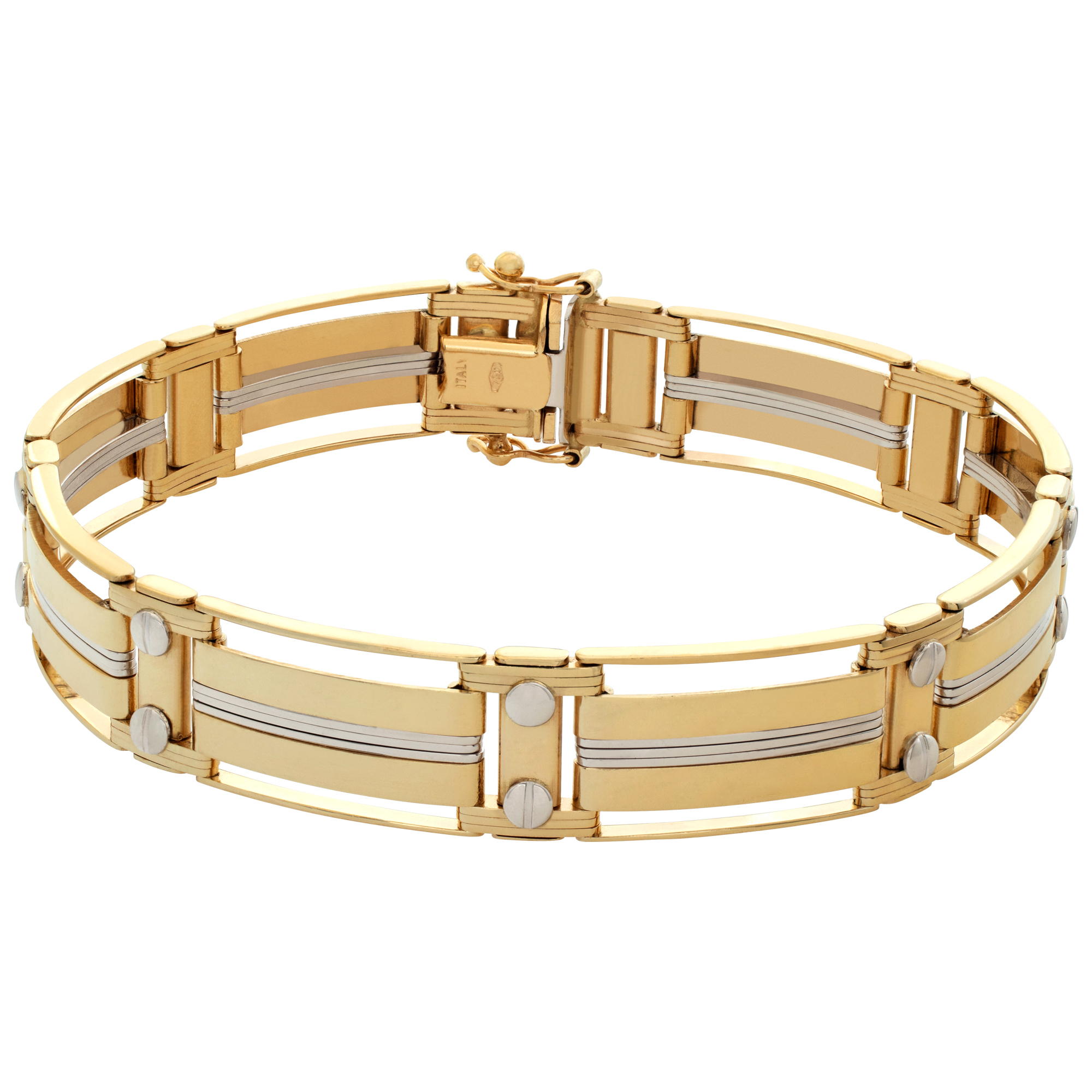 Mens 18k gold bracelet with unique design and screws image 1