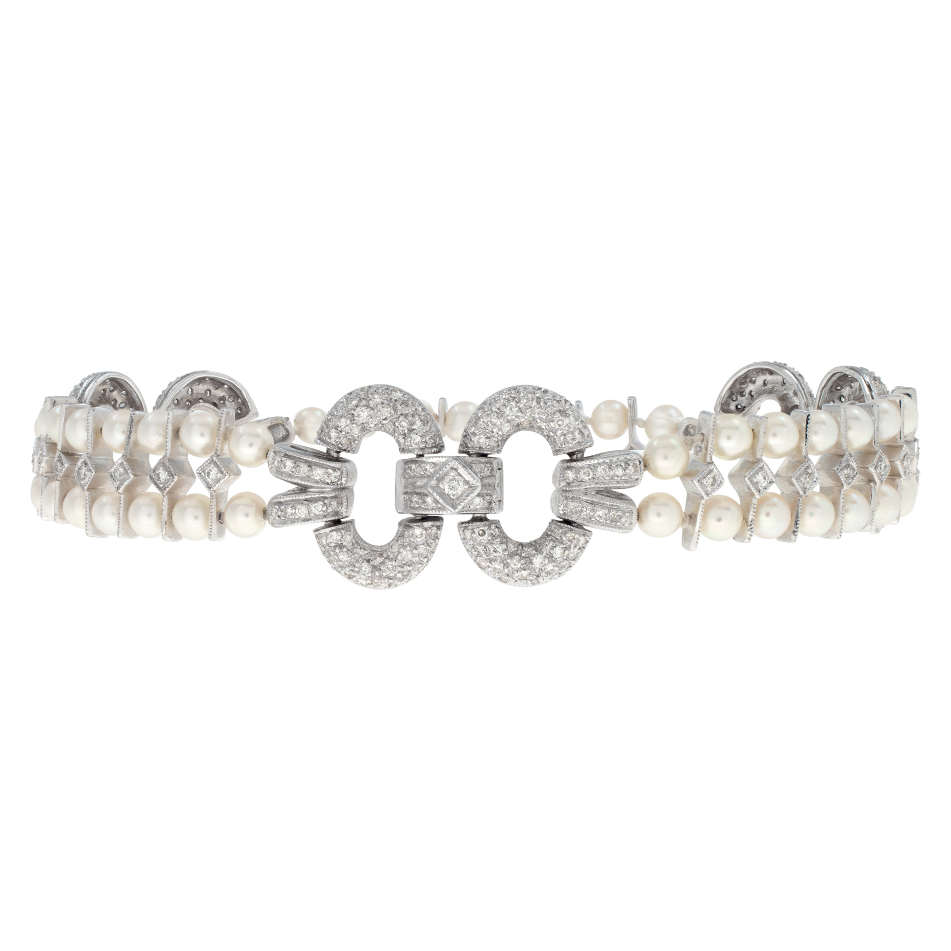 18k white gold diamond and pearls bracelet image 1