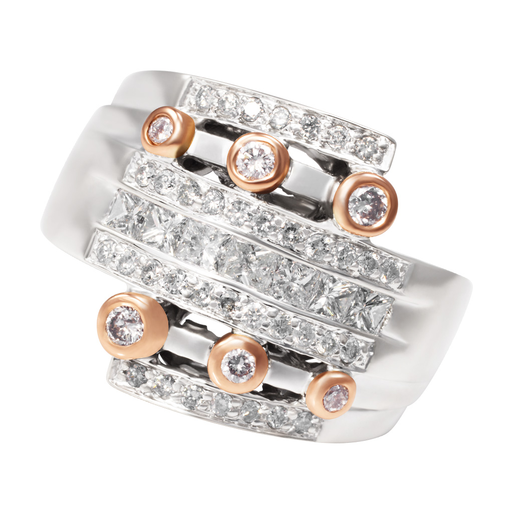 Round & princess- cut diamond ring in 14k white & rose gold. image 1