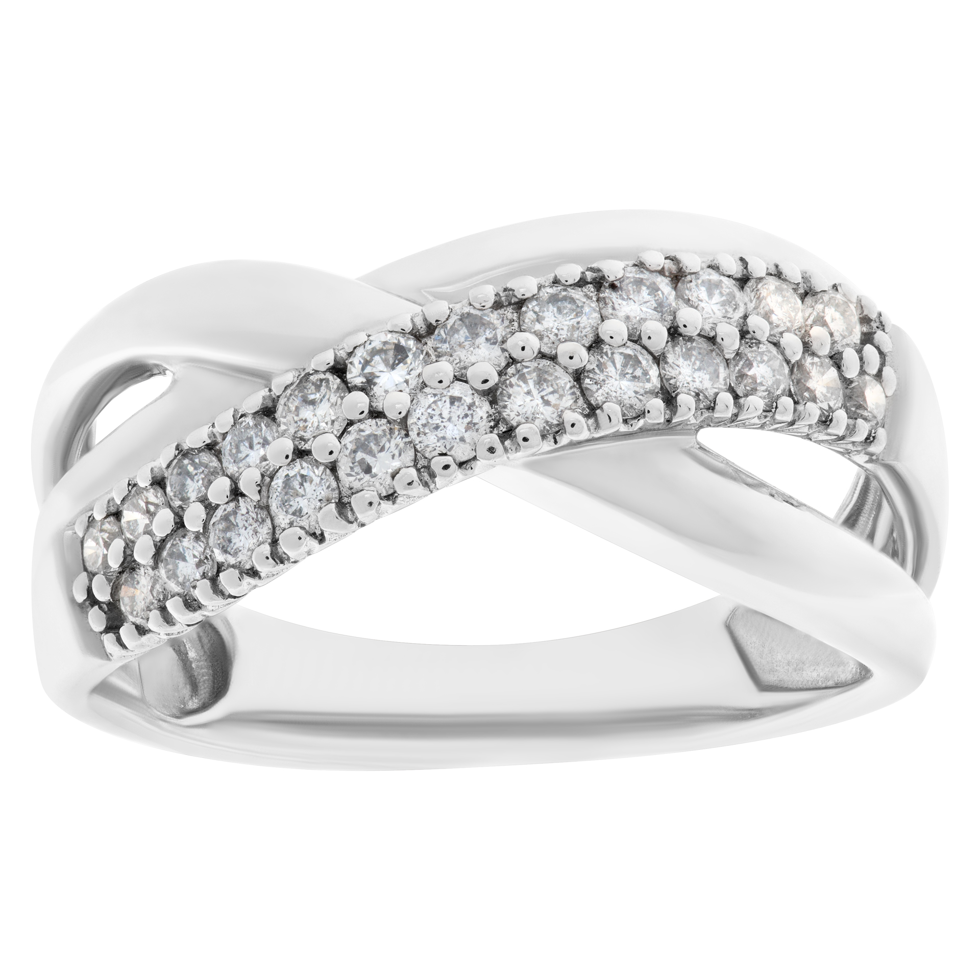 Stunning  diamond crisscrossed ring in 14k white gold. image 1