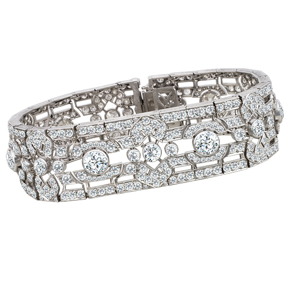 Outstanding and rare French Art Deco diamond platinum bracelet with approx. 22.0 carats image 1