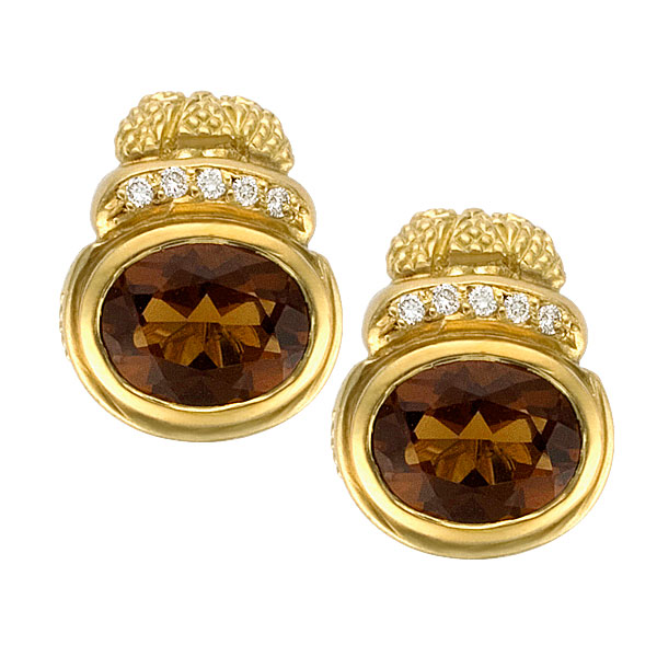Jubilant citrine crystal earrings with diamond accents in 18k yellow gold image 1