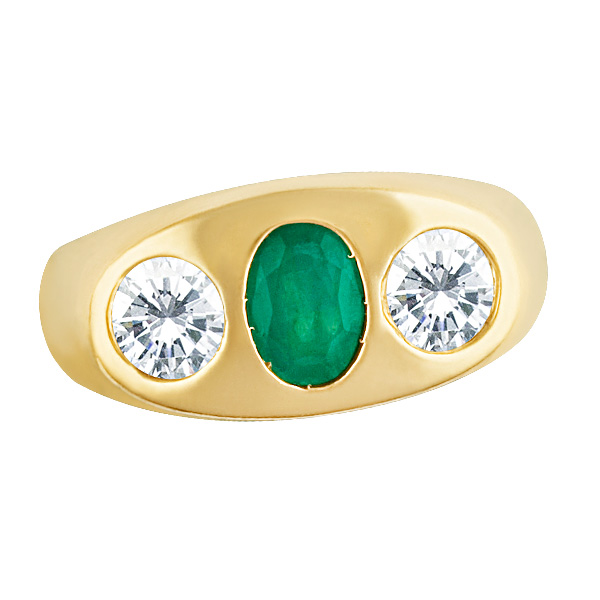 Emerald and diamond ring in 14k; app. 1.0 carat in diamonds (SI2 - I1). image 1