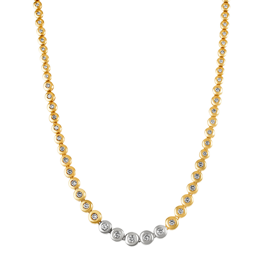 Bezel set diamond necklace in 18k white gold & yellow gold, with approx 4 cts in diamonds (H Color SI Clarity) image 1